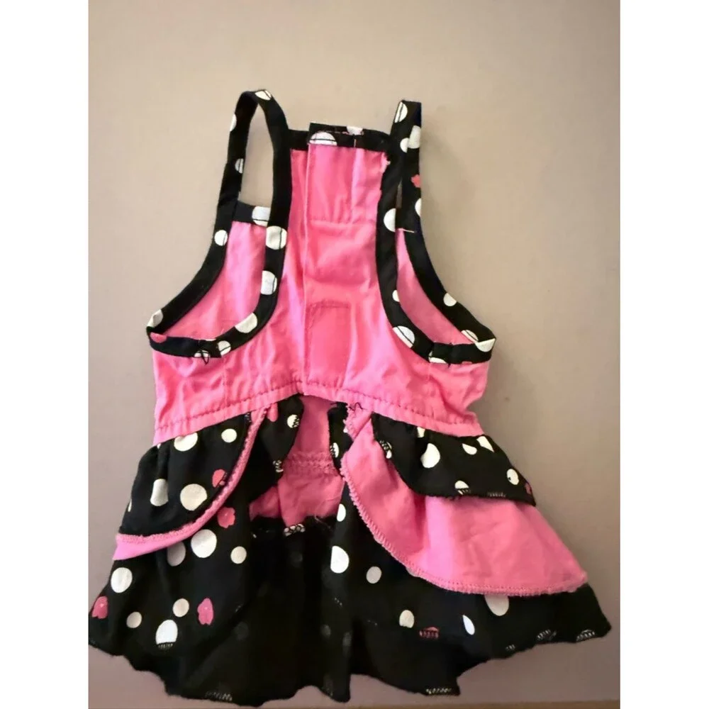 Pink Polka-Ruffle Dog/Cat Dress with Rhinestone Rose Accent